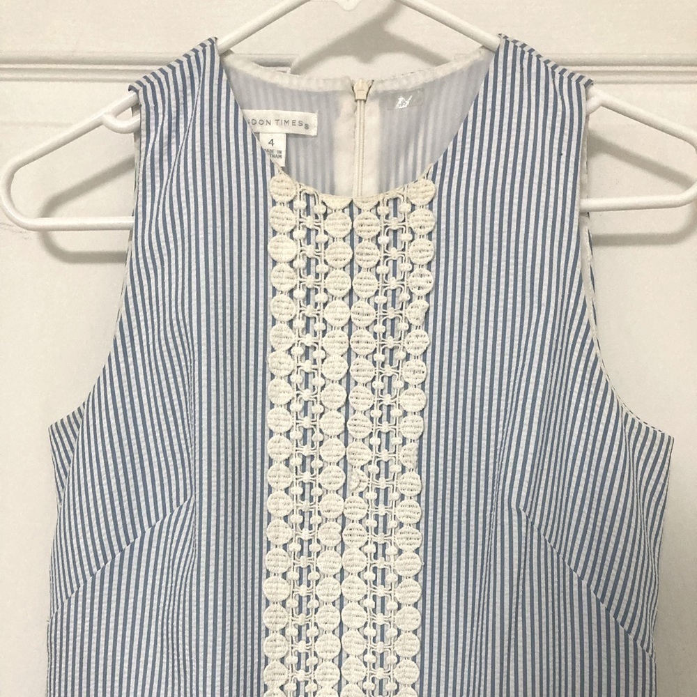 London TIMES SEERSUCKER LACE SLEEVELESS DRESS - Size 4 - Picture 2 of 6